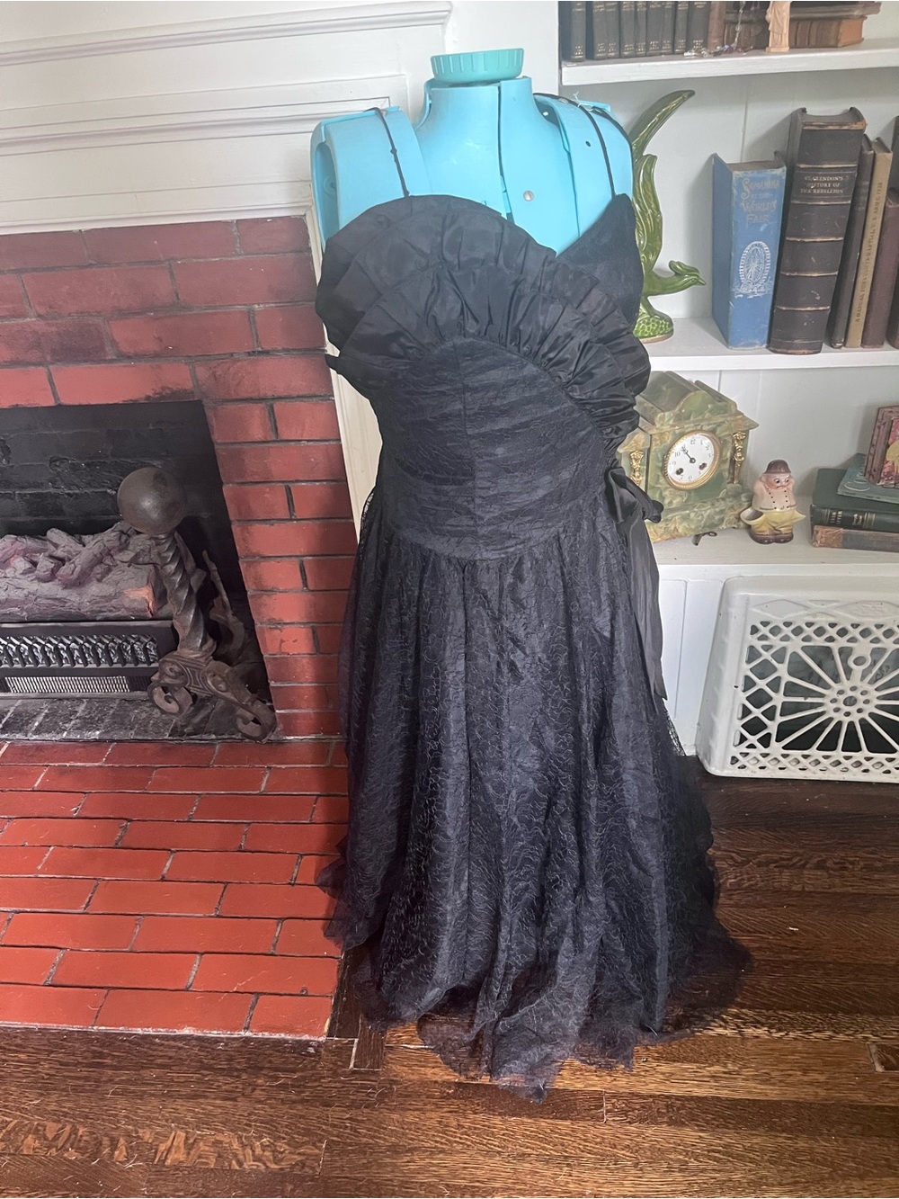 True vintage  Black Strapless tea  length dress with light boning on sides